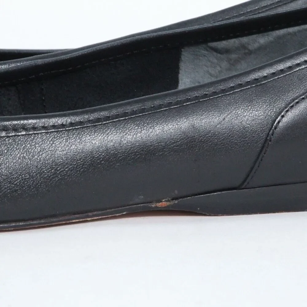 Enzo Angiolini Women's Black Croc Embossed Leather Square Toe Ballet Flats 8M